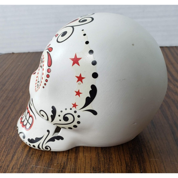 Day of The Dead White Ceramic Skull Home Tabletop Figurine - Picture 2 of 6